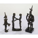 Three modernist bronze sculptures, depicting figures and a jester, the tallest 21.5cm high (3)