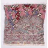 Ladies blanket scarf, centred with pink, blue and burgundy flowers within a Paisley style border,