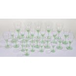 Collection of green table glassware, to include wine and sherry glasses etc., all with twisted stems