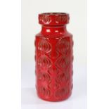 Mid 20th century West German pottery vase, with flambe glaze and brown interior, 23.5cm high