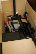 Collection of camera accessories, consisting of a Kaiser photographic enlarger, Benbo tripod,