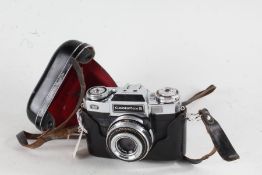 Zeiss Ikon Contaflex S camera, with an Automatic Synchro-Compur-X Tessar f/2.8 50mm lens, housed