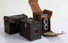 1930s Voigtländer Brillant and an Agfa box camera, in leather cases (2)