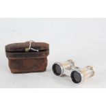 Pair of The Gaiety London mother of pearl opera glasses, in leather case