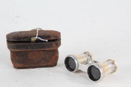 Pair of The Gaiety London mother of pearl opera glasses, in leather case