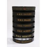 Hallway Stand with Royal Navy cap tally's fixed to the front, Royal Yacht, HMS Ganges, HMS Drake,