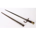 French 1874 Gras bayonet made at the St Etienne Arsenal, steel triangular blade, maker mark and date