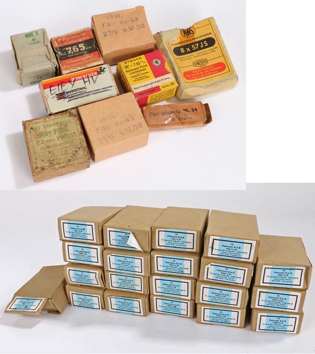 Collection of vintage empty ammunition cartons to include, a 1941 dated carton for the Beretta M.