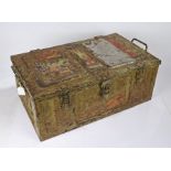 Military steel travelling/luggage trunk, possibly converted from an ammunition container, named