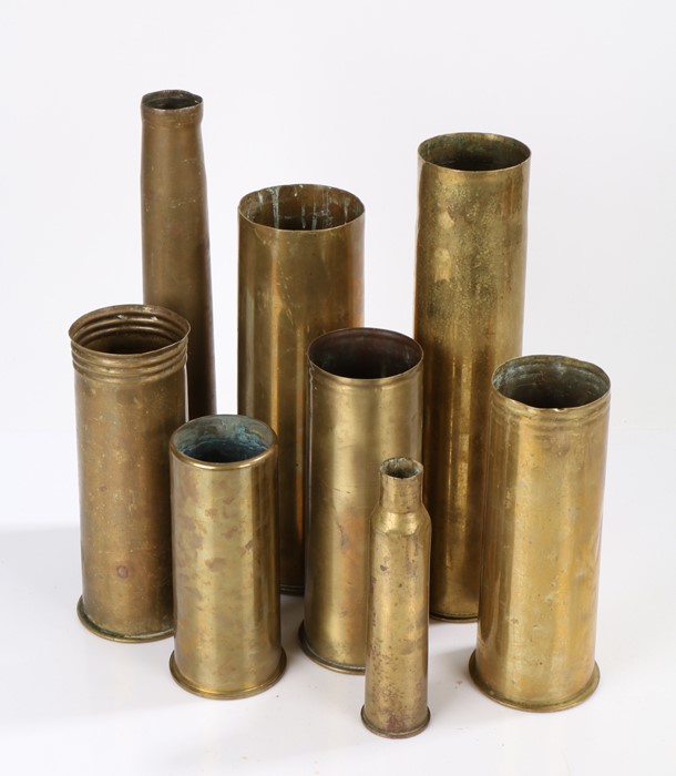 Collection of brass shell cases, German 77mm, 37mm, 25 Pdr, etc, (qty)