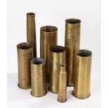 Collection of brass shell cases, German 77mm, 37mm, 25 Pdr, etc, (qty)