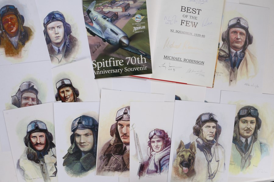 A collection of sixteen portraits of Second World War Royal Air Force Pilots all signed by the