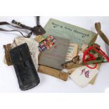 Mixed lot to include, Browning 9mm pistol holster, Bren Gun sling, sword frog, button stick, 1926