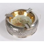 Vietnam silver ashtray, the porcelain dished centre with goldfish decoration surrounded by a pierced