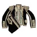 Matador's 'Traje de Luces' suit of lights, comprising jacket and breeches of black velvet with