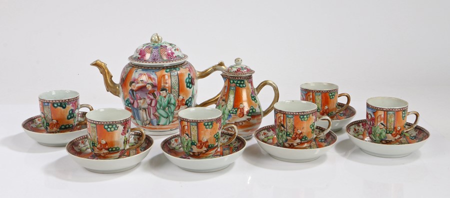 Chinese famille rose Mandarin Export porcelain tea service, Qianlong Period (1736 - 1795) to include