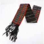 Greek woollen belt, the long belt with white dot lines and multi coloured edge, 208cm long.