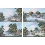 Mid to late 19th Century Chinese school, Qing Dynasty, set of four river scenes, the first depicting