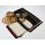 Madagascan objects, circa 1920's to include Malagasy Lamba cloths, one in cream with black