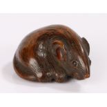 Japanese wood netsuke, Edo period, the netsuke carved as a rat curled up upon it's tail and with