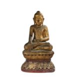 Large gilded figure of Buddha, 19th Century or earlier, the seated figure with the ushnisha above