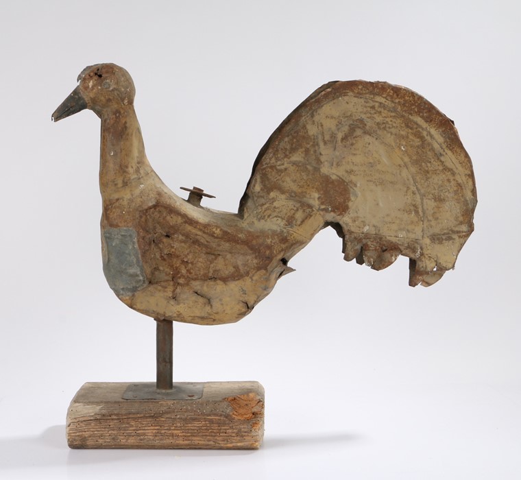 English 19th Century full bodied weathervane, in the form of a  cockerel with a large plumage of
