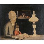 W.M. Rosberg, early 20th Century Swedish School, Grandfather and Granddaughter by a lamp reading,