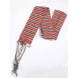 Greek silk belt, the long belt with rows of white, blue, yellow and red stripes and tassel ends,