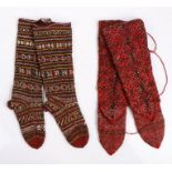 Two pairs of Greek sock boots, the first with a geometric line design, the second pair with