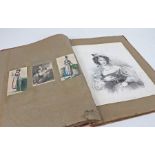 19th Century scrap album of French watercolours, engravings and prints, depicting mostly costumes,