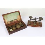 Set of postal scales, together with a rosewood box containing brass scale weights (qty)