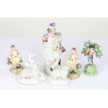 19th Century Staffordshire porcelain figures, to include depiction of a Scotsman playing a lute,