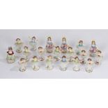 Collection of miniature porcelain dancing figures, with lace effect dresses, the majority with