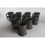 Set of six Victorian pewter pint tankards by G. Farmiloe & Sons London, four pewter pint tankards