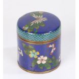 Chinese cloisonné pot and cover, the blue ground with foliate and geometric decorations, 8cm high