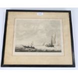 19th Century engraving by Porcelli, "Slightly moved sea", maritime scene, housed in a glazed