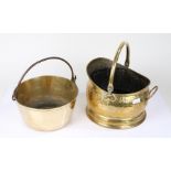 Early 20th century brass coal bucket, with a spot hammered effect, together with a brass bucket (2)