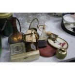 Works of art, to include a ambrotype case, brass magnifying weight, onyx table lighter, needlework