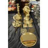 Collection of metal ware, to include three pairs of candlesticks, two stands, a Japanese box,