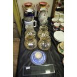 Mixed ceramics and glass, to include, a glass dome, pair of twin handled vases, a Japanese vase