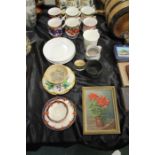 Mixed ceramics, to include Queens bone china mugs, studio pottery jug, a small glass pot with