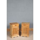 Pair of stripped pine bedside cupboards, each fitted with a single drawer above a cupboard, 38cm