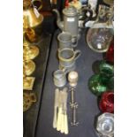 Quantity of pewter and plated ware, to include a coffee pot, two tankards, pair of knife rests,