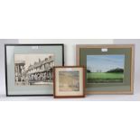 Charles Bawtry (20th Century) two landscapes and a street scene, signed pen and ink, (3)