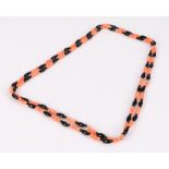 Coral and jet bead necklace, 116cm long