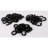 Three jet bead necklaces, with facet cut beads, 136cm long, 98cm long and 116cm long (3)