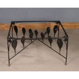 20th Century metal coffee table, of square shape, with turned stretchers with attached paddle shaped