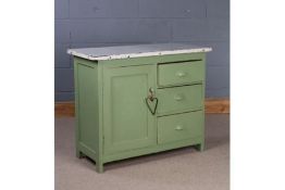 1960's/70's kitchen cupboard, having white enamel top above a single door and three short drawers,