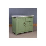 1960's/70's kitchen cupboard, having white enamel top above a single door and three short drawers,