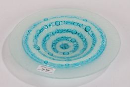 Penny Gough, circular bubble glass dish in blue and white, 24cm diameter